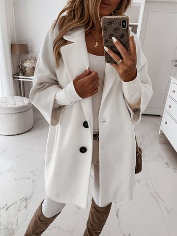 Airchics mi-longue manteau en laine boutons col revers mode oversized femme veste hiver et automne